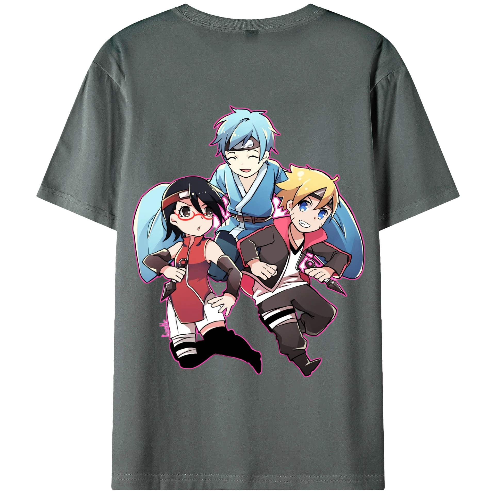 （画像用） NARUTO -ナルト- うちは サラダ Uchiha Sarada 綿100％ メンズ半袖Tシャツ（バックプリント） 通気性